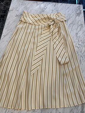 rag & bone Cream and Tan Striped A-Line Tie-Waist Skirt